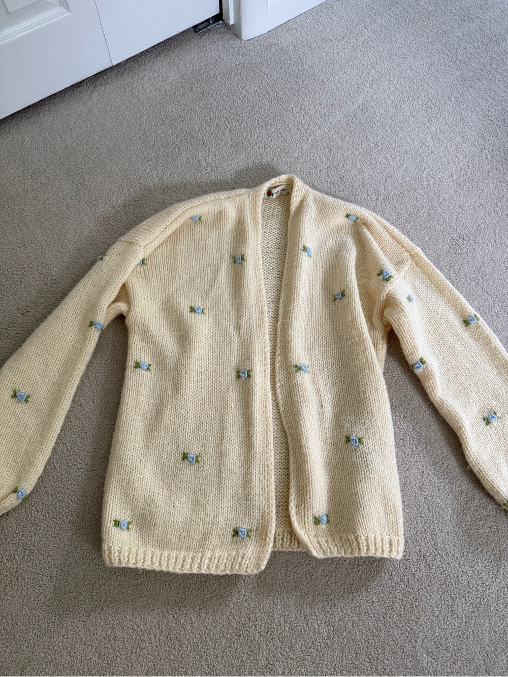 Fanm Mon Cream Embroidered Knit Cardigan Sweater